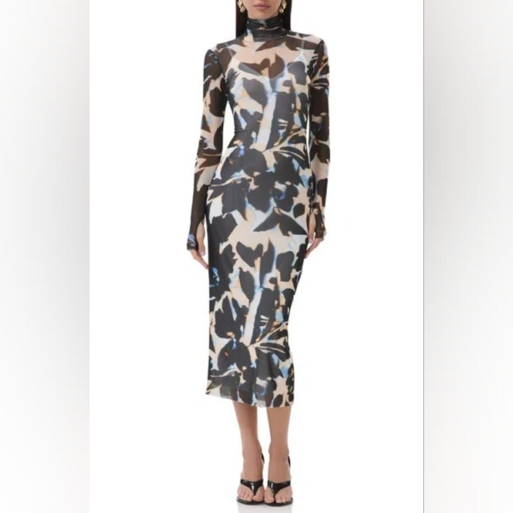 AFRM Shailene Long Sleeve Body-con Midi Dress, Black And Blue Size Xl